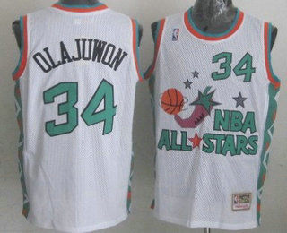 NBA 1996 All-Star #34 Hakeem Olajuwon White Hardwood Classics Soul Swingman Throwback Jersey