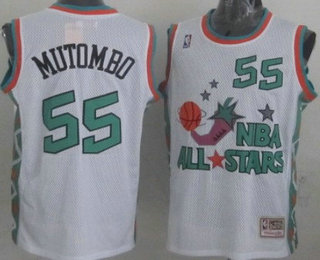 NBA 1996 All-Star #55 Dikembe Mutombo WhiteHardwood Classics Soul Swingman Throwback Jersey