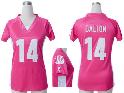 Nike Cincinnati Bengals 14 Andy Dalton pink Womens Draft Him II Top Jersey