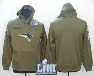 New England Patriots Nike 2019 Super Bowl LIII Patch Salute to Service Sideline Therma Performance Pullover Hoodie Olive
