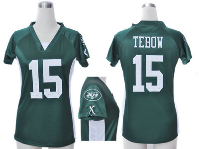 Nike New York Jets 15 Tim Tebow green Womens Draft Him II Top Jersey