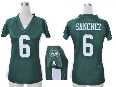Nike New York Jets 6 Mark Sanchez green Womens Draft Him II Top Jersey