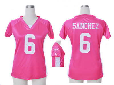 Nike New York Jets 6 Mark Sanchez pink Womens Draft Him II Top Jersey
