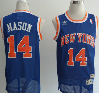 New York Knicks #14 Anthony Mason Blue Throwback Authentic Jersey