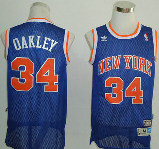 New York Knicks #34 Charles Oakley Blue Throwback Authentic Jersey