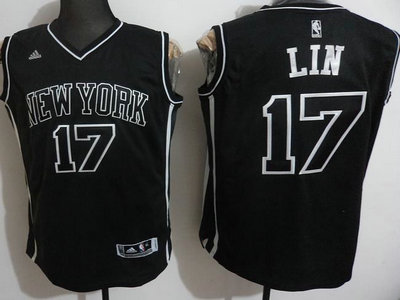 New York Knicks 17 Jeremy Lin Black and White Fashion Jersey
