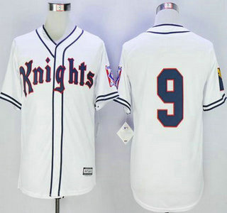 Men's Movie The Natural New York Knights #9 Roy Hobbs White Stitched Button Down Baseball Jersey