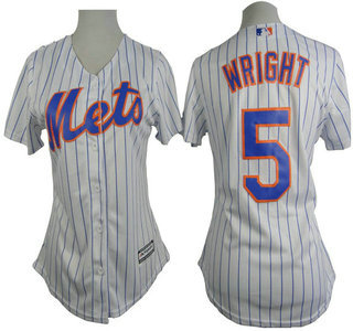 Women's New York Mets #5 David Wright White With Blue Pinstripe Jersey