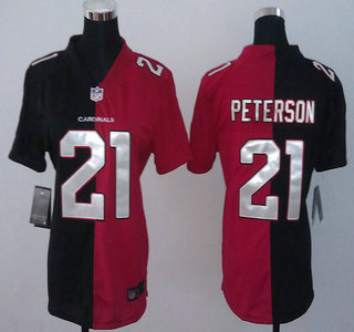 Nike Arizona Cardinals #21 Patrick Peterson Black and Red Split Elite Womens Jersey
