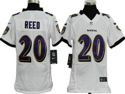 Nike Baltimore Ravens 20 Ed Reed White Game Kids Jersey