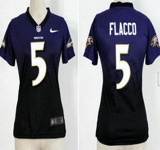 Nike Baltimore Ravens #5 Joe Flacco Purple With Black Fadeaway Womens Jersey