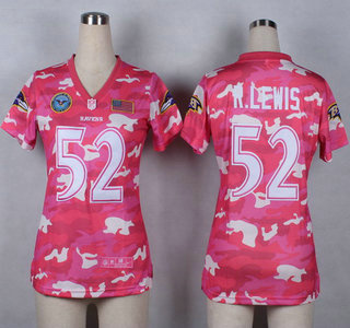 Nike Baltimore Ravens #52 Ray Lewis 2014 Salute to Service Pink Camo Womens Jersey