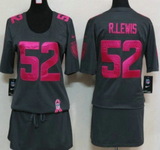 Nike Baltimore Ravens #52 Ray Lewis Breast Cancer Awareness Gray Womens Jersey