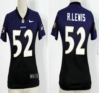 Nike Baltimore Ravens #52 Ray Lewis Purple Purple With Black Fadeaway Womens Jersey