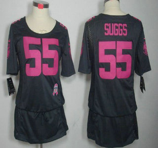 Nike Baltimore Ravens #55 Terrell Suggs Breast Cancer Awareness Gray Womens Jersey