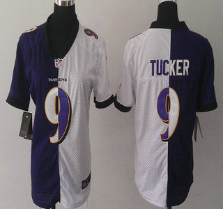 Nike Baltimore Ravens #9 Justin Tucker Purple With White Two Tone Womens Jersey