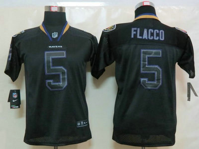 Nike Baltimore Ravens 5 Joe Flacco Lights Out Black Kids Jerseys