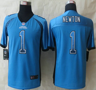 Nike Carolina Panthers #1 Cam Newton Drift Fashion Blue Elite Kids Jersey