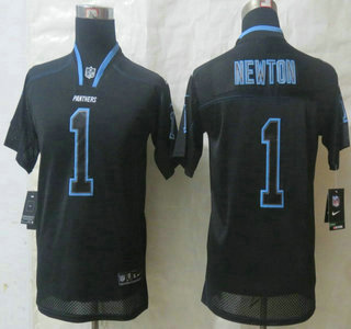 Nike Carolina Panthers #1 Cam Newton Lights Out Black Elite Kids Jersey
