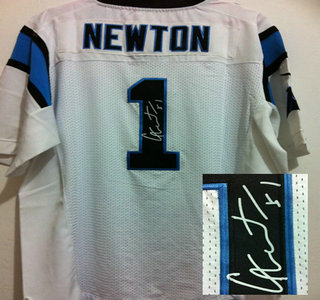 Nike Carolina Panthers #1 Cam Newton White Signed Elite NFL Jersey