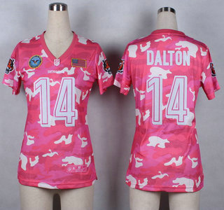 Nike Cincinnati Bengals #14 Andy Dalton 2014 Salute to Service Pink Camo Womens Jersey