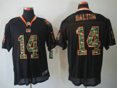 Nike Cincinnati Bengals 14 Andy Dalton Black Camo Fashion Elite NFL Jerseys Camo Number