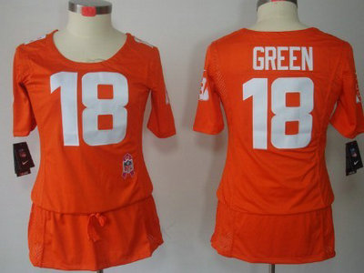 Nike Cincinnati Bengals 18 A.J. Green Breast Cancer Awareness Orange Womens Jersey