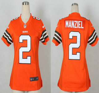 Nike Cleveland Browns #2 Johnny Manziel Orange Game Womens Jersey