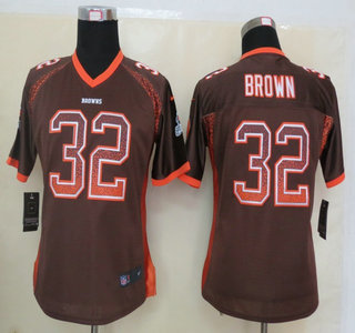Nike Cleveland Browns #32 Jim Brown Drift Fashion Brown Elite Womens Jersey