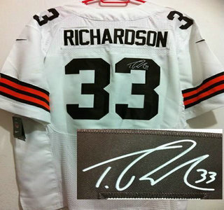 Nike Cleveland Browns #33 Trent Richardson Brown White Signed Elite Jersey