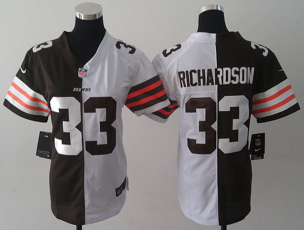 Nike Cleveland Browns #33 Trent Richardson Brown and White Split Elite Womens Jersey