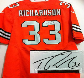 Nike Cleveland Browns #33 Trent Richardson Brown Orange Signed Elite Jersey