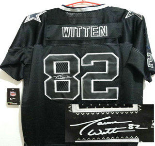 Nike Dallas Cowboys #82 Jason Witten Black Lights Out Signed Elite Jersey