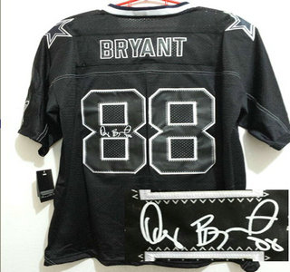 Nike Dallas Cowboys #88 Dez Bryant Black Lights Out Signed Elite Jersey