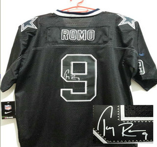 Nike Dallas Cowboys #9 Tony Romo Black Lights Out Signed Elite Jersey