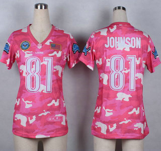 Nike Detroit Lions #81 Calvin Johnson 2014 Salute to Service Pink Camo Womens Jersey
