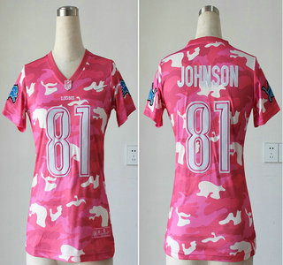 Nike Detroit Lions #81 Calvin Johnson Fashion 2013 New Pink Camo Women's Jersey