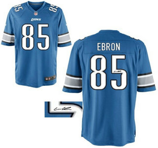 Nike Detroit Lions #85 Eric Ebron Light Blue Elite Signed Jersey