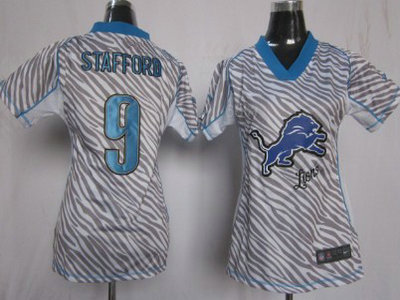 Nike Detroit Lions 9 Matthew Stafford 2012 Womens Zebra Fashion Jersey