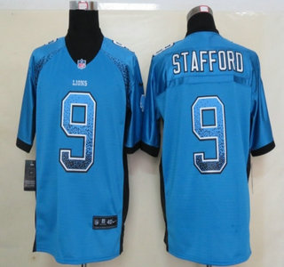 Nike Detroit Lions #9 Matthew Stafford Drift Fashion Blue Elite Jersey