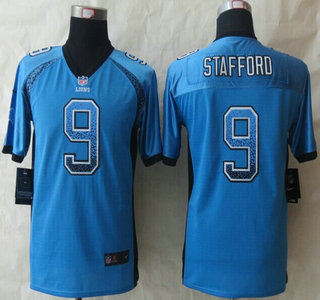 Nike Detroit Lions #9 Matthew Stafford Drift Fashion Blue Elite Kids Jersey
