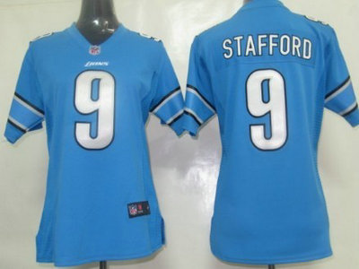 Nike Detroit Lions 9 Matthew Stafford Light Blue Womens Team Jersey