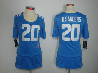 Nike Detroit Lions 20 Barry Sanders Breast Cancer Awareness Blue Womens Jersey
