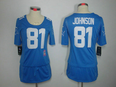 Nike Detroit Lions 81 Calvin Johnson Breast Cancer Awareness Blue Womens Jersey