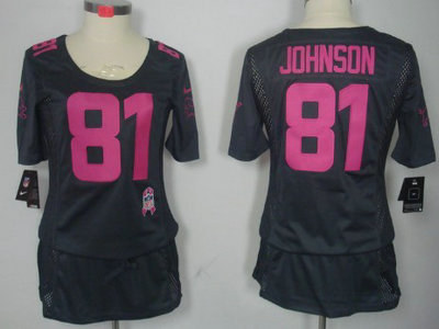 Nike Detroit Lions 81 Calvin Johnson Breast Cancer Awareness Gray Womens Jersey