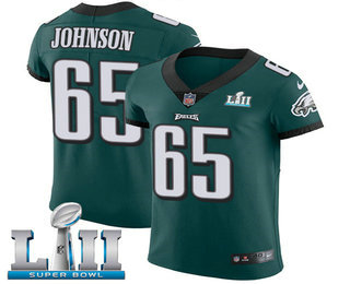 Nike Eagles #65 Lane Johnson Midnight Green Team Color Super Bowl LII Men's Stitched NFL Vapor Untouchable Elite Jersey