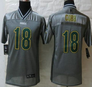 Nike Green Bay Packers #18 Randall Cobb Grey Vapor Elite Kids Jersey