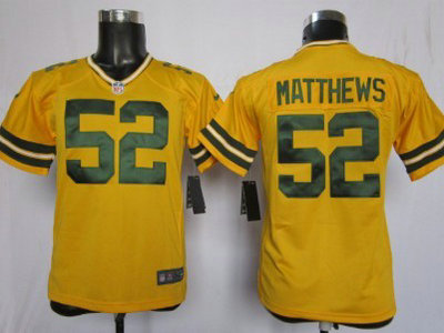 Nike Green Bay Packers 52 Clav Matthews Yellow Game Kids Jersey