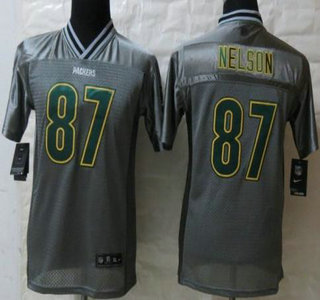 Nike Green Bay Packers #87 Jordy Nelson Grey Vapor Elite Kids Jersey