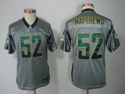 Nike Green Bay Packers 52 Clay Matthews Grey Shadow Game Kids Jersey